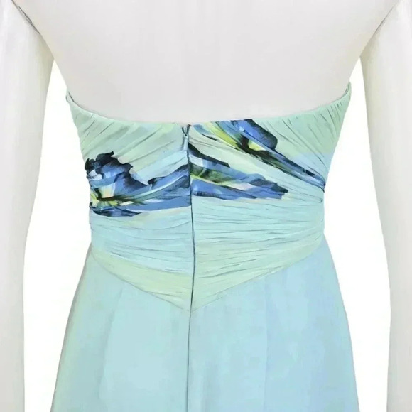 Jovani Gown Blue Green Floral Watercolor Beaded Strapless Chiffon Prom Grad 4 - Picture 12 of 15